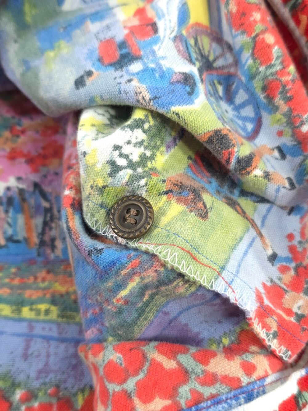 TAKE TWO Colorful Cityscape Denim Jacket WOMENS SIZE LARGE W/POCKETS 100% COTTON - Picture 11 of 16